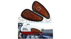 Customized Royal Enfield Interceptor 650cc Leather Knee Pad Pair Orange Crush D10 - SPAREZO